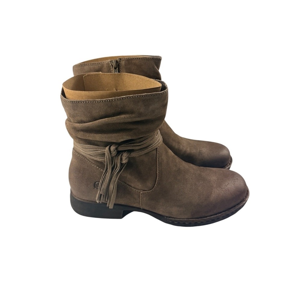 Born Cross Taupe Distressed Leather Slouch Boots Fringed Tassel D70355 11M NEW